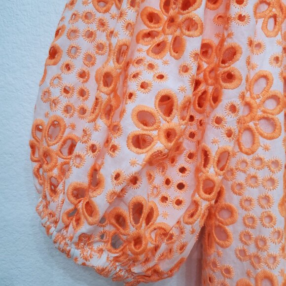 Lilly Pulitzer Kerrigan Elbow Sleeve Top Cantaloupe Funflower Eyelet Size Small - Picture 5 of 13
